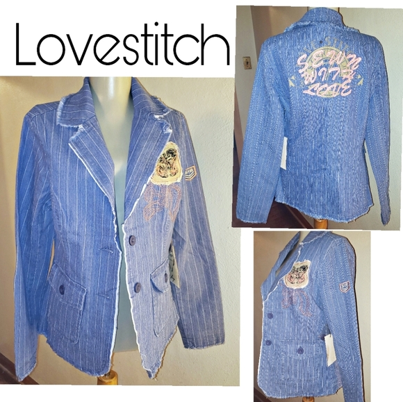 lovestitch Jackets & Blazers - Lovestitch embroidered jean/denim blazer. Sz Lrg